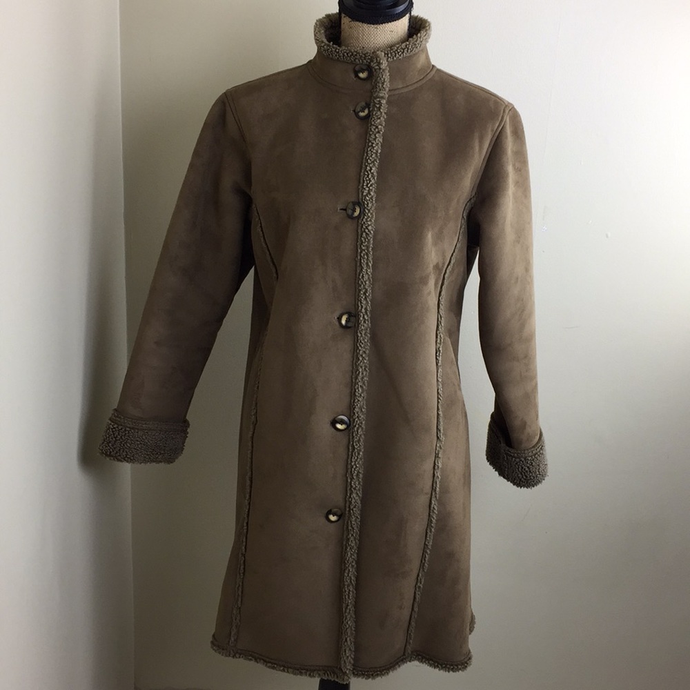 LL BEAN Faux Suede Sherpa Lined Coat